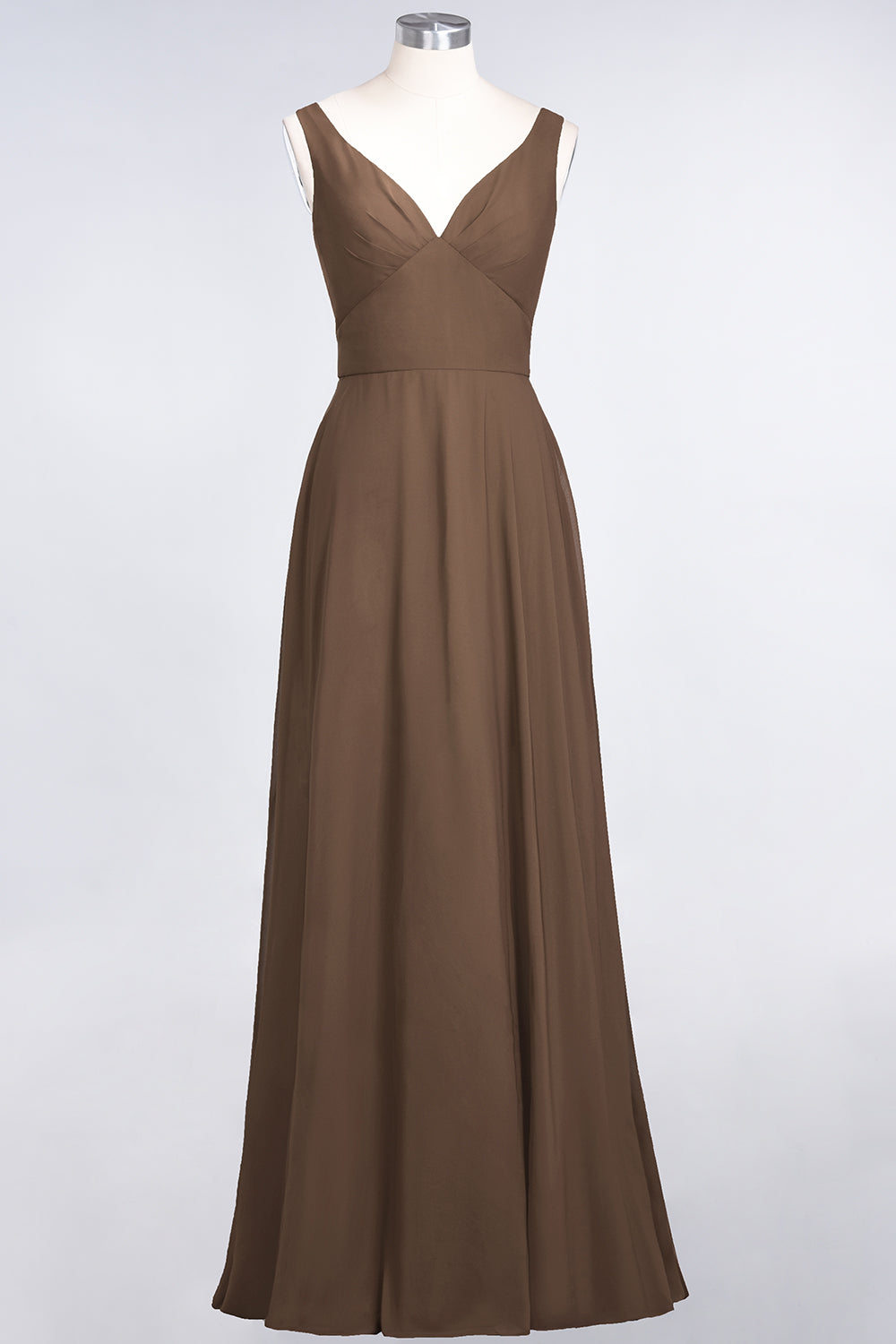 Chic Chiffon V-Neck Straps Ruffle Affordable Bridesmaid Dresses with Open Back-Babyonlines