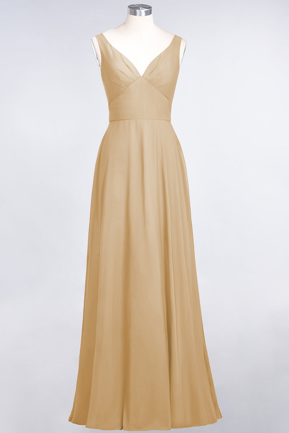 Chic Chiffon V-Neck Straps Ruffle Affordable Bridesmaid Dresses with Open Back-Babyonlines
