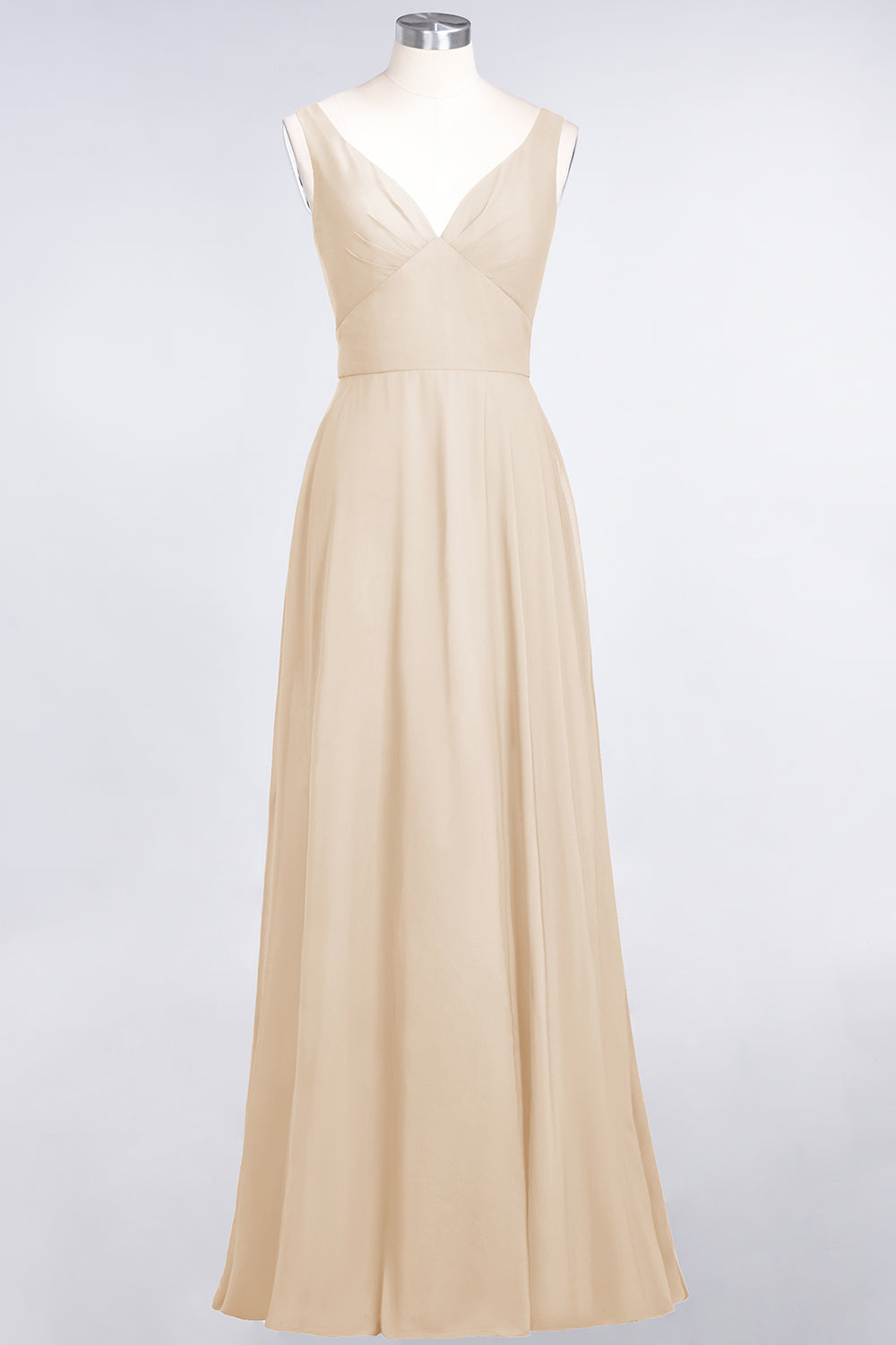 Chic Chiffon V-Neck Straps Ruffle Affordable Bridesmaid Dresses with Open Back-Babyonlines