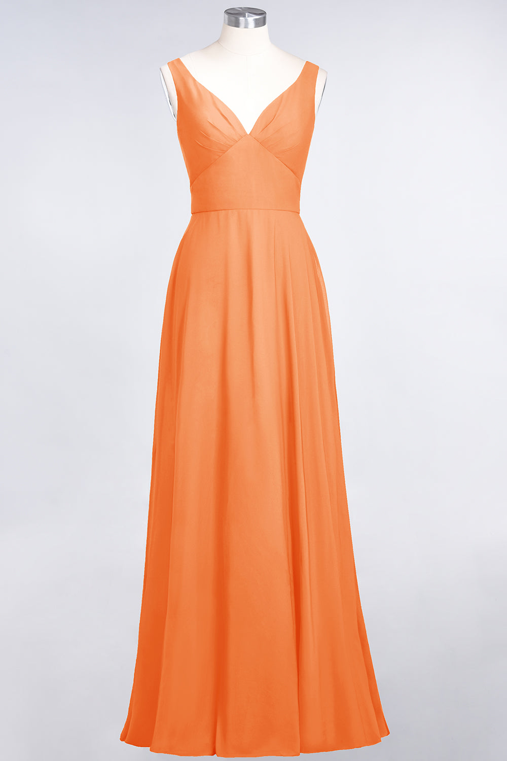 Chic Chiffon V-Neck Straps Ruffle Affordable Bridesmaid Dresses with Open Back-Babyonlines