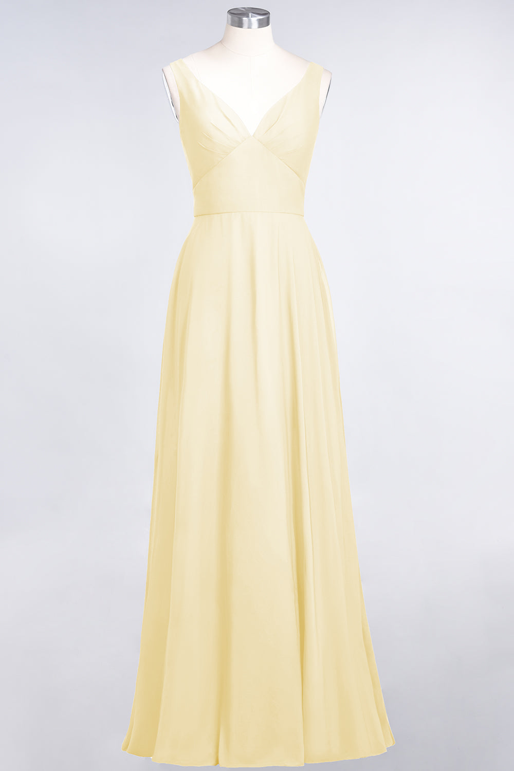 Chic Chiffon V-Neck Straps Ruffle Affordable Bridesmaid Dresses with Open Back-Babyonlines
