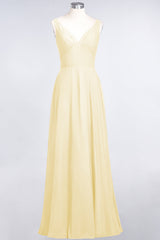 Chic Chiffon V-Neck Straps Ruffle Affordable Bridesmaid Dresses with Open Back-Babyonlines