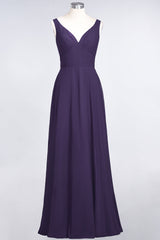 Chic Chiffon V-Neck Straps Ruffle Affordable Bridesmaid Dresses with Open Back-Babyonlines