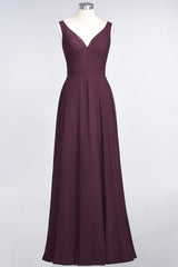 Chic Chiffon V-Neck Straps Ruffle Affordable Bridesmaid Dresses with Open Back-Babyonlines