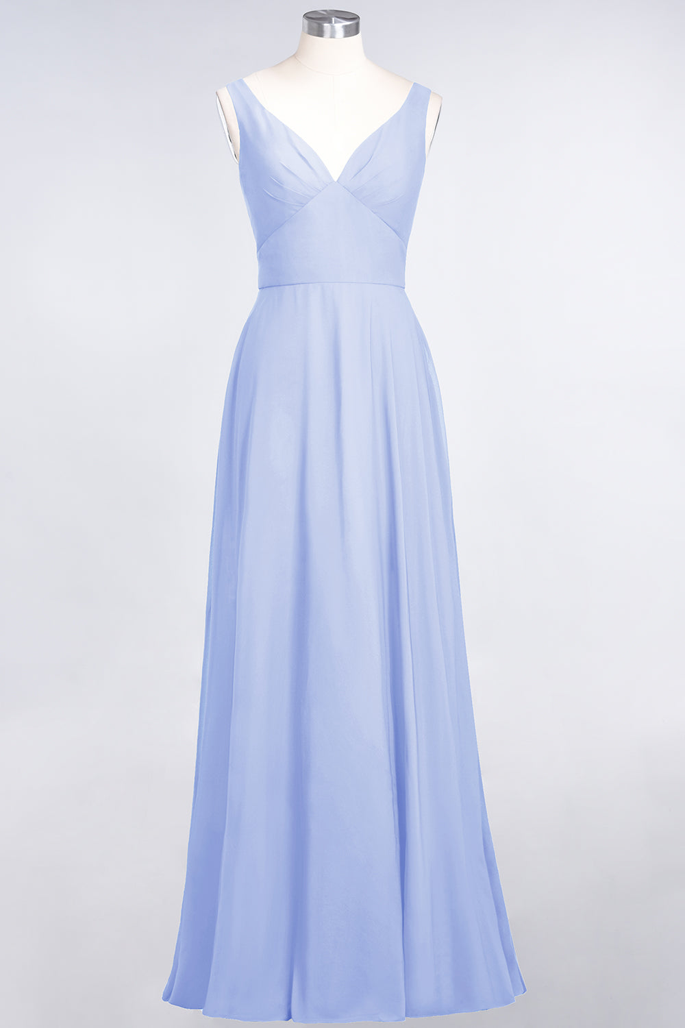 Chic Chiffon V-Neck Straps Ruffle Affordable Bridesmaid Dresses with Open Back-Babyonlines