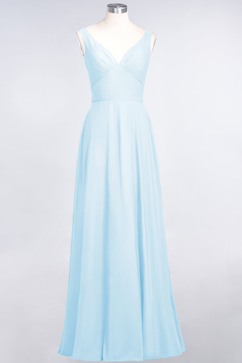 Chic Chiffon V-Neck Straps Ruffle Affordable Bridesmaid Dresses with Open Back-Babyonlines