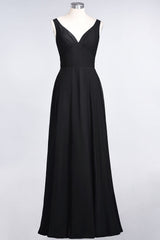 Chic Chiffon V-Neck Straps Ruffle Affordable Bridesmaid Dresses with Open Back-Babyonlines