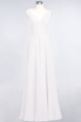 Chic Chiffon V-Neck Straps Ruffle Affordable Bridesmaid Dresses with Open Back-Babyonlines