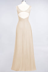 Chic Chiffon V-Neck Straps Ruffle Affordable Bridesmaid Dresses with Open Back-Babyonlines