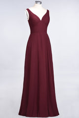 Chic Chiffon V-Neck Straps Ruffle Affordable Bridesmaid Dresses with Open Back-Babyonlines