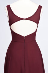 Chic Chiffon V-Neck Straps Ruffle Affordable Bridesmaid Dresses with Open Back-Babyonlines