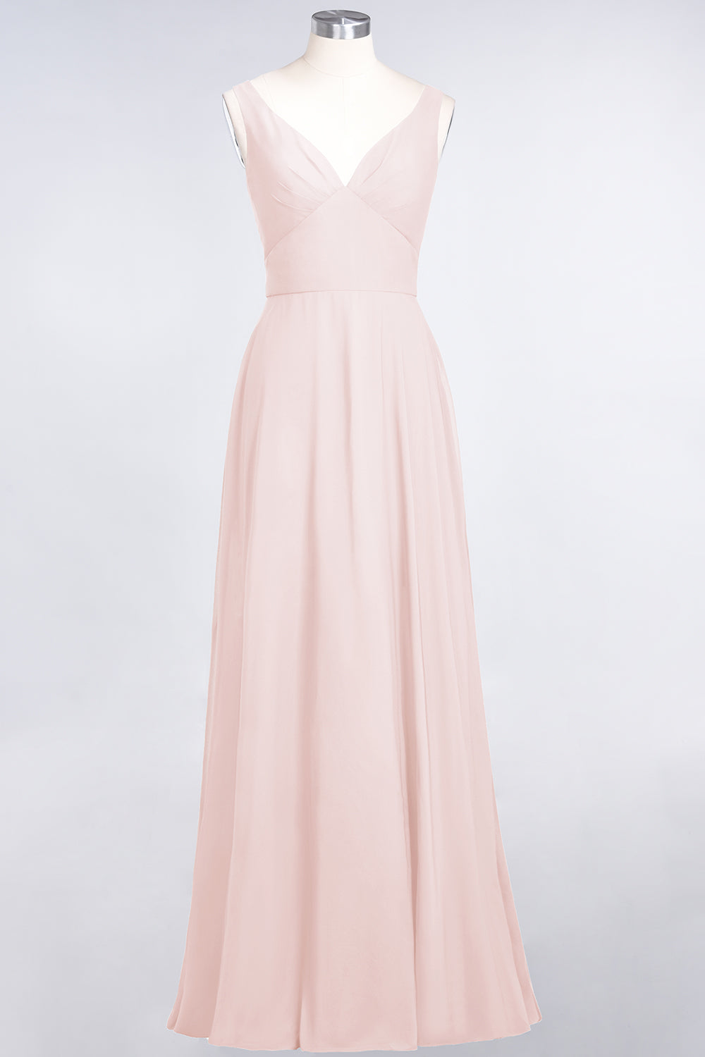 Chic Chiffon V-Neck Straps Ruffle Affordable Bridesmaid Dresses with Open Back-Babyonlines