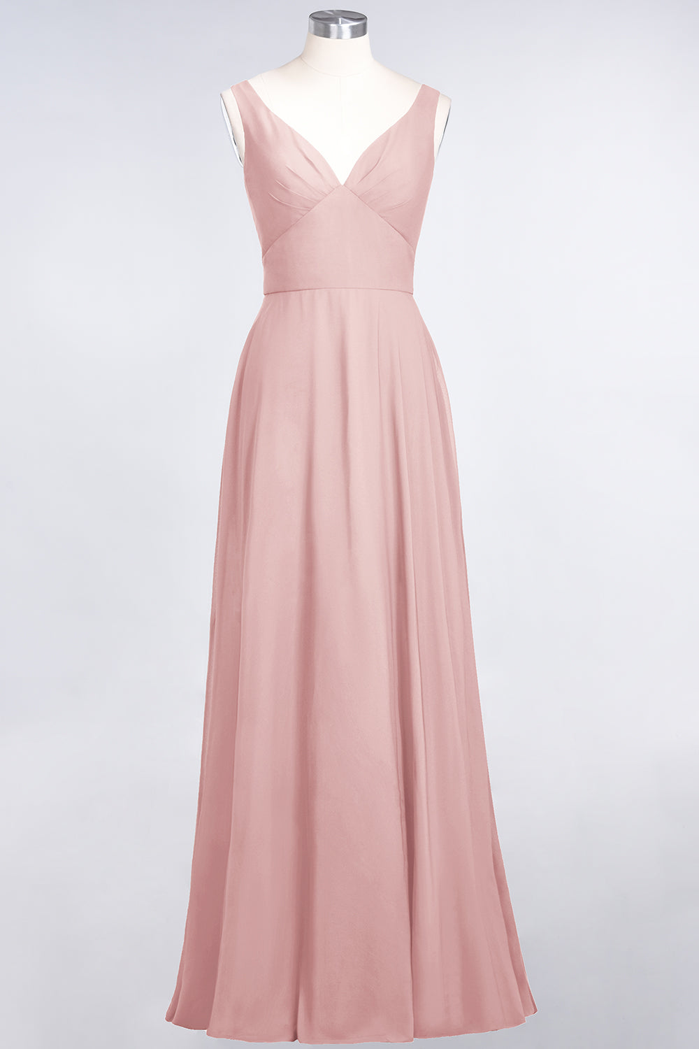 Chic Chiffon V-Neck Straps Ruffle Affordable Bridesmaid Dresses with Open Back-Babyonlines