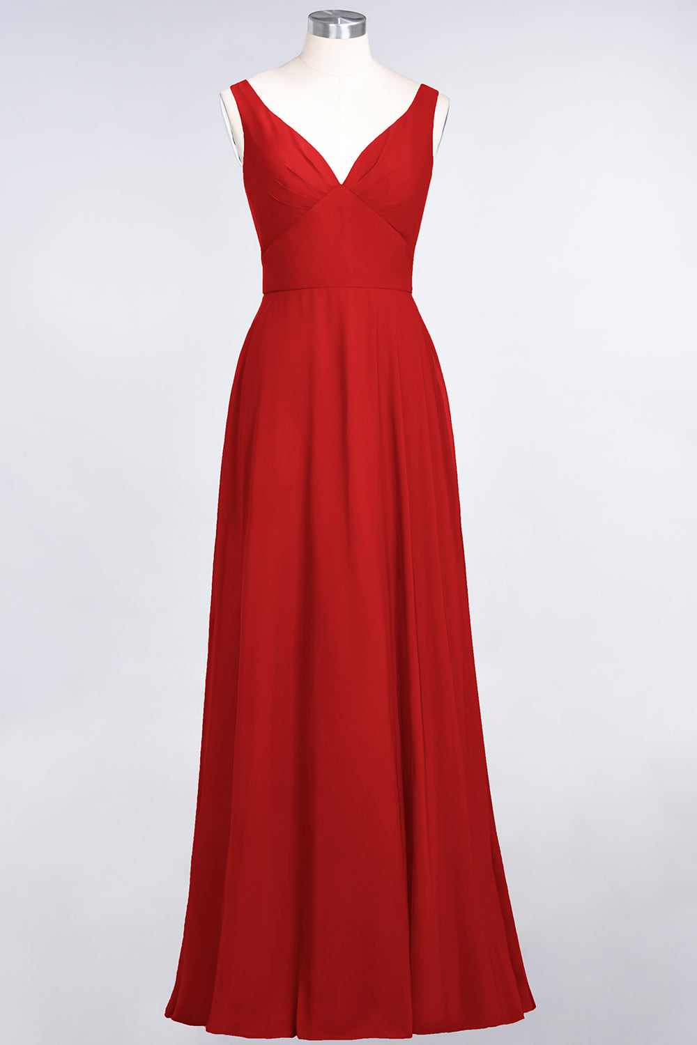 Chic Chiffon V-Neck Straps Ruffle Affordable Bridesmaid Dresses with Open Back-Babyonlines