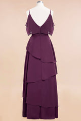 Chic Cold-Shoulder Layers Grape Chiffon Bridesmaid Dress Affordable-Babyonlines