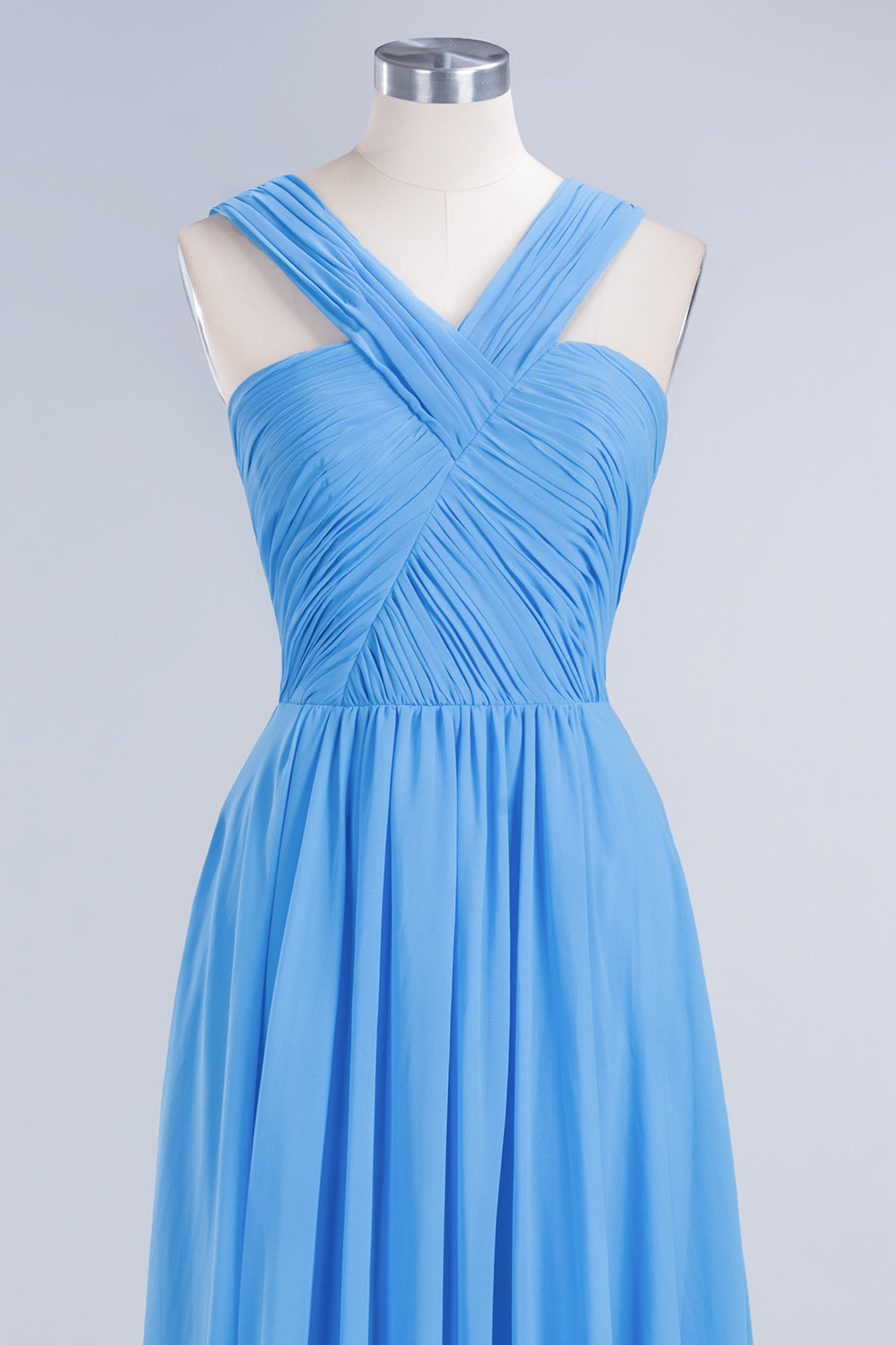 Chic Crisscross Ocean Blue Junior Bridesmaid Dresses Affordable Chiffon Ruffle Maid of Honor Dresses-Babyonlines