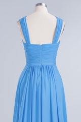 Chic Crisscross Ocean Blue Junior Bridesmaid Dresses Affordable Chiffon Ruffle Maid of Honor Dresses-Babyonlines