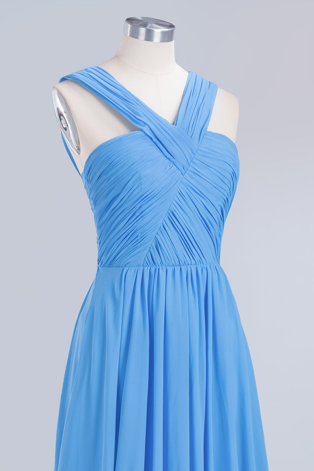 Chic Crisscross Ocean Blue Junior Bridesmaid Dresses Affordable Chiffon Ruffle Maid of Honor Dresses-Babyonlines