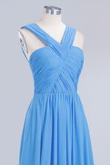 Chic Crisscross Ocean Blue Junior Bridesmaid Dresses Affordable Chiffon Ruffle Maid of Honor Dresses-Babyonlines