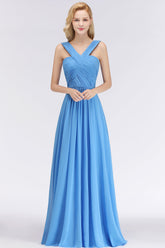 Chic Crisscross Ocean Blue Junior Bridesmaid Dresses Affordable Chiffon Ruffle Maid of Honor Dresses-Babyonlines
