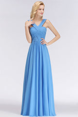 Chic Crisscross Ocean Blue Junior Bridesmaid Dresses Affordable Chiffon Ruffle Maid of Honor Dresses-Babyonlines