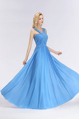 Chic Crisscross Ocean Blue Junior Bridesmaid Dresses Affordable Chiffon Ruffle Maid of Honor Dresses-Babyonlines
