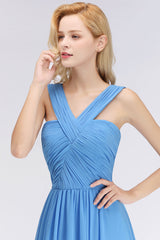 Chic Crisscross Ocean Blue Junior Bridesmaid Dresses Affordable Chiffon Ruffle Maid of Honor Dresses-Babyonlines