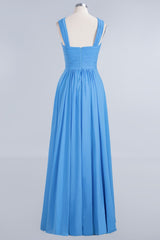 Chic Crisscross Ocean Blue Junior Bridesmaid Dresses Affordable Chiffon Ruffle Maid of Honor Dresses-Babyonlines