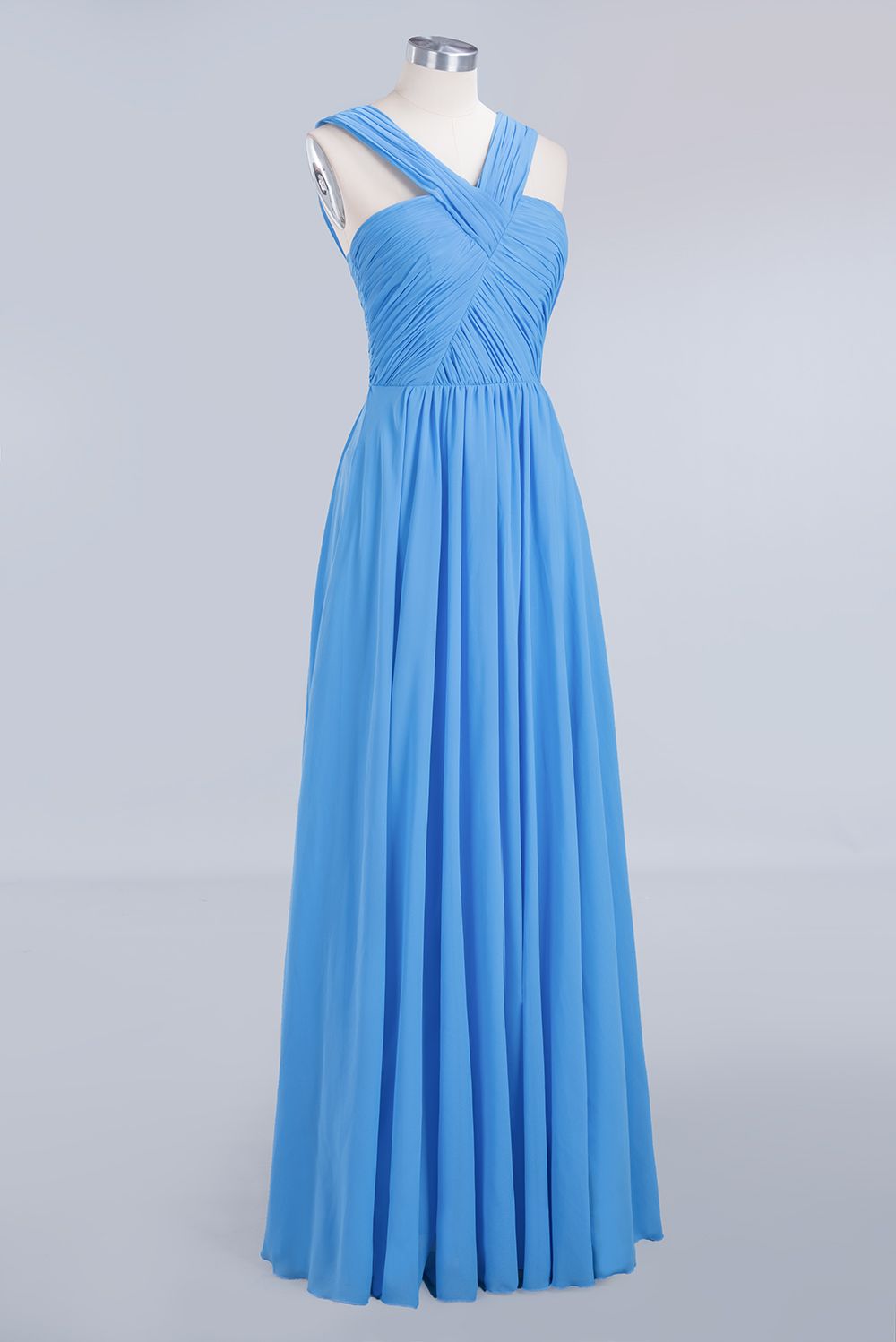 Chic Crisscross Ocean Blue Junior Bridesmaid Dresses Affordable Chiffon Ruffle Maid of Honor Dresses-Babyonlines