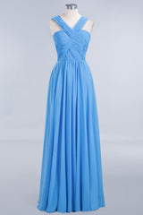 Chic Crisscross Ocean Blue Junior Bridesmaid Dresses Affordable Chiffon Ruffle Maid of Honor Dresses-Babyonlines