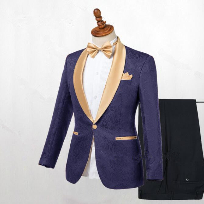 Chic Dark Blue Jacquard Shawl Lapel Wedding Suit for Men¡¯s Events