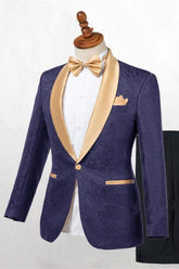 Chic Dark Blue Jacquard Shawl Lapel Wedding Suit for Men¡¯s Events