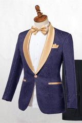 Chic Dark Blue Jacquard Shawl Lapel Wedding Suit for Men¡¯s Events