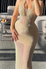 Chic Halter Mermaid Long Pleated Prom Dress