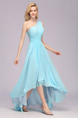 Chic Hi-Lo One Shoulder Ruffle Affordable Bridesmaid Dress Affordable-Babyonlines
