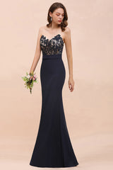 Chic Mermaid Chiffon Lace Affordable Bridesmaid Dress with Spaghetti Straps-Babyonlines