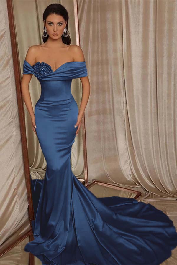 Chic Off the Shoulder Mermaid Long Prom Dress with Beading