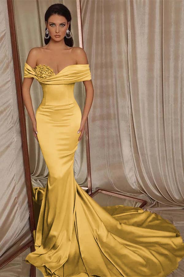 Chic Off the Shoulder Mermaid Long Prom Dress with Beading