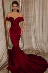Chic Off the Shoulder Mermaid Long Prom Dress with Beading