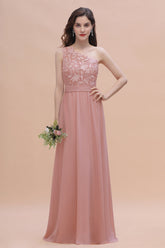 Chic One Shoulder Chiffon Lace Vintage Mauve Bridesmaid Dress On Sale-Babyonlines
