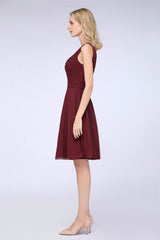 Chic One-Shoulder Short Burgundy Affordable Bridesmaid Dress with Ruffle-Babyonlines