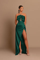Chic Pink Sleeveless Evening Dress with Strapless Design and Side Slit Pleats