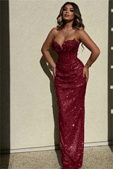 Chic Strapless High Waist Long Prom Dress with Sequins Beading