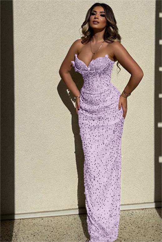 Chic Strapless High Waist Long Prom Dress with Sequins Beading