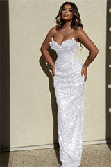 Chic Strapless High Waist Long Prom Dress with Sequins Beading
