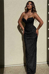 Chic Strapless High Waist Long Prom Dress with Sequins Beading