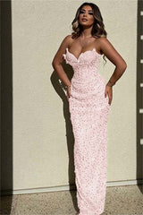 Chic Strapless High Waist Long Prom Dress with Sequins Beading