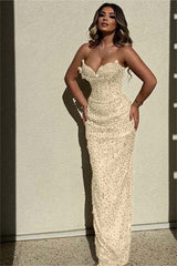 Chic Strapless High Waist Long Prom Dress with Sequins Beading
