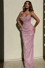 Chic Strapless High Waist Long Prom Dress with Sequins Beading