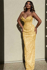 Chic Strapless High Waist Long Prom Dress with Sequins Beading
